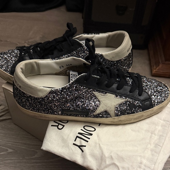 Golden Goose Shoes - Golden Goose Deluxe Brand Super-Star Sneakers Black Silver Glitter Size 10